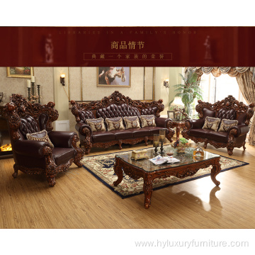 classic brown leather hand craved European style sofa